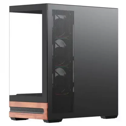 Vida Elegance Black ARGB Gaming Case w/ Glass Side & Front, ATX, Real Wood PSU Shroud, 4x ARGB PWM Fans, Fan Hub & Remote, USB-C 10Gbps, Asus BTF Compatible - Image 4