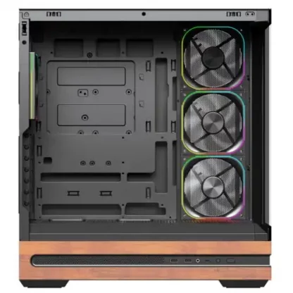 Vida Elegance Black ARGB Gaming Case w/ Glass Side & Front, ATX, Real Wood PSU Shroud, 4x ARGB PWM Fans, Fan Hub & Remote, USB-C 10Gbps, Asus BTF Compatible - Image 6