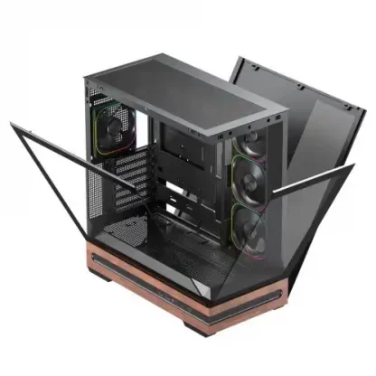 Vida Elegance Black ARGB Gaming Case w/ Glass Side & Front, ATX, Real Wood PSU Shroud, 4x ARGB PWM Fans, Fan Hub & Remote, USB-C 10Gbps, Asus BTF Compatible - Image 8